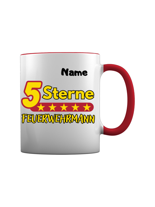 Feuerwehr Tasse - 5 Sterne Feuerwehrmann [Mit Name]